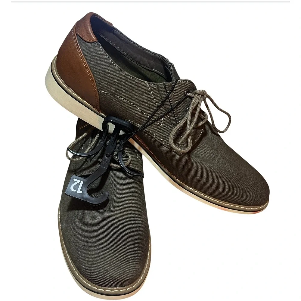 George Mens Dress‎ Shoes Size 12M Brown Fabric Upper Memory Foam Oxfords NEW